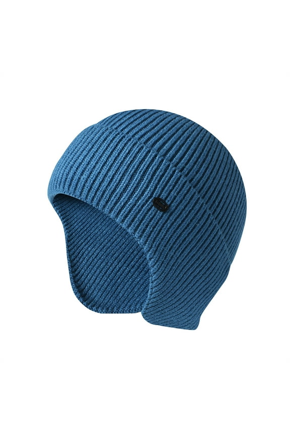 HESHENG Unisex Men Winter Windproof Knitted Wool Beanie Hat Ear Flap Ear Protector Cycling Ski Skull Cap- Royal Blue
