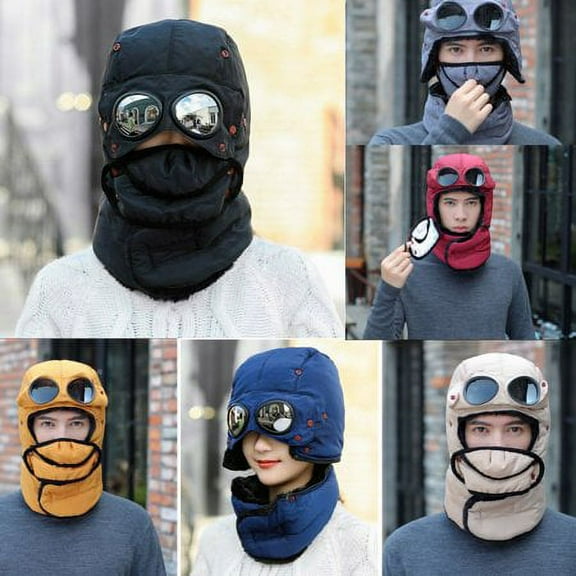 HESHENG Unisex Thermal Winter Trapper Hat with Glasses Autumn Winter Cycling Windproof Outdoor Cap