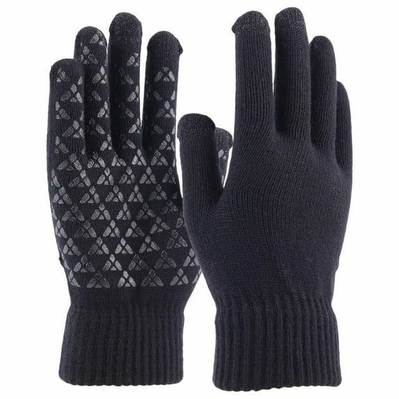HESHENG Unisex Winter Knitted Gloves, Touchscreen Warm Thermal Men Women Anti-Slip Windproof Mittens Gloves, Black Man