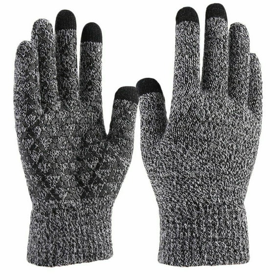 HESHENG Unisex Winter Knitted Gloves, Touchscreen Warm Thermal Men Women Anti-Slip Windproof Mittens Gloves, Black&White Man
