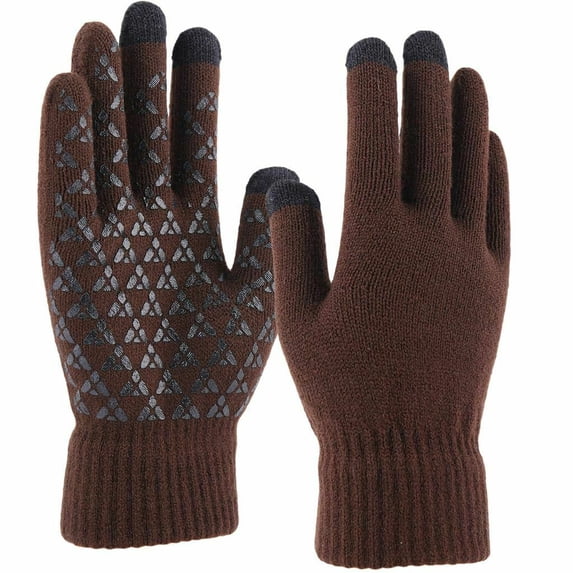 HESHENG Unisex Winter Knitted Gloves, Touchscreen Warm Thermal Men Women Anti-Slip Windproof Mittens Gloves, Brown Man
