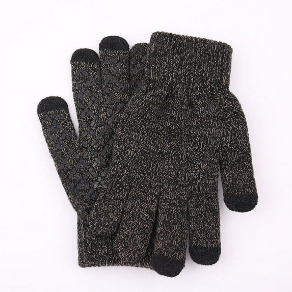 HESHENG Unisex Winter Knitted Gloves, Touchscreen Warm Thermal Men Women Anti-Slip Windproof Mittens Gloves, Dark Gray Man