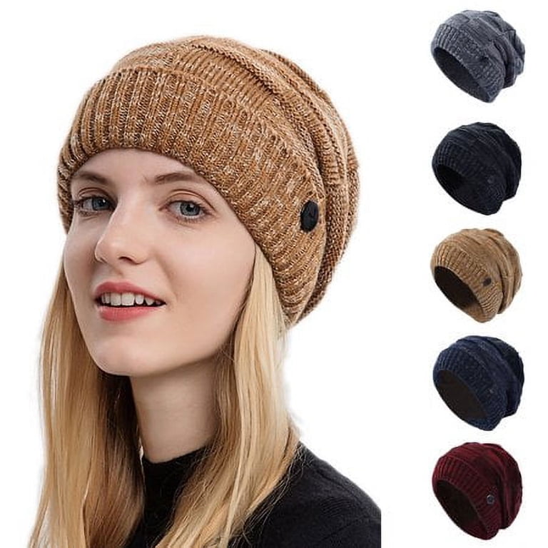HESHENG Winter Beanie Knitted Hats with Buttons to Hold Face  display picture 1