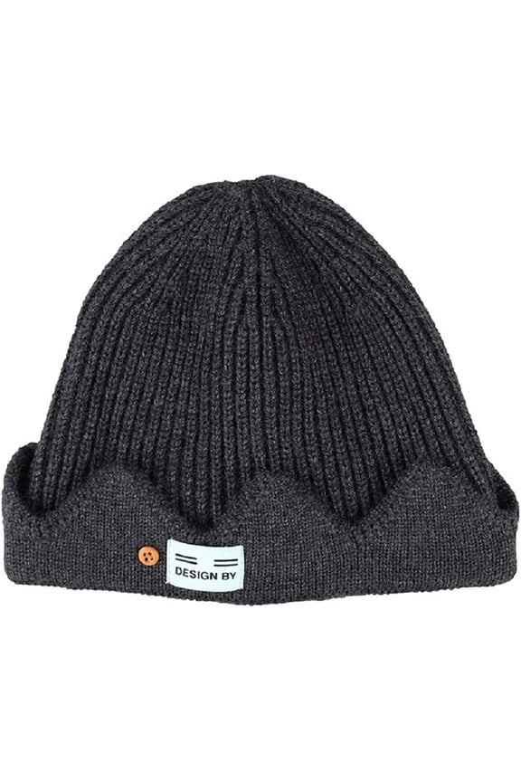 HESHENG Winter Warm Beanie Hat Topic Exclusive Crown Knitted Cap hat Embroidered Dome hat Grey