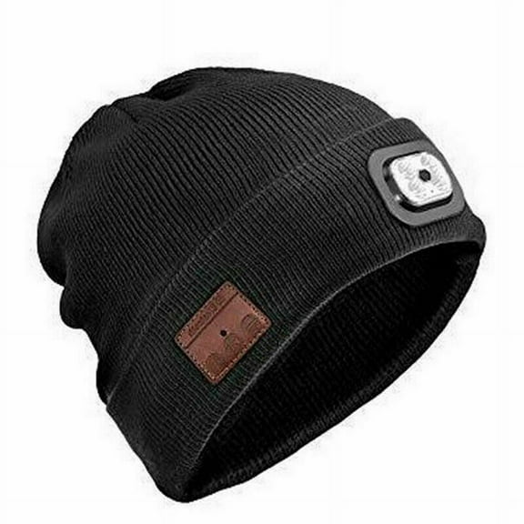 HESHENG Wireless Bluetooth Beanie Headset Hat with LED Light,Built-in Stereo Speaker and Mic Headphone Music Knitted Cap (Black)
