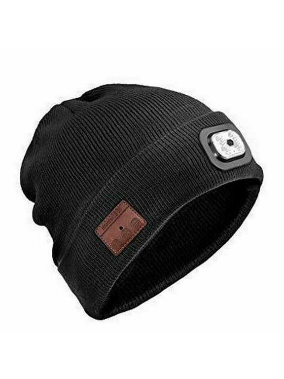 HESHENG Wireless Bluetooth Beanie Headset Hat with LED Light,Built-in Stereo Speaker and Mic Headphone Music Knitted Cap (Black)