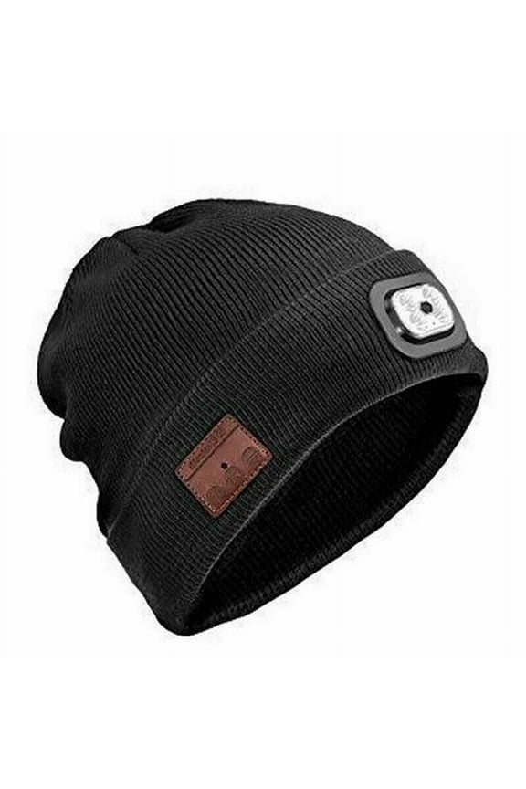 HESHENG Wireless Bluetooth Beanie Headset Hat with LED Light,Built-in Stereo Speaker and Mic Headphone Music Knitted Cap (Black)