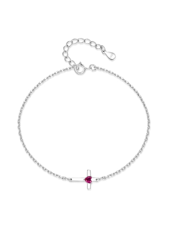 S925 Sterling Silver Cross Bracelet for Women ,Adjustable Religious Birthstone cross bracelet Gift for Women (with Gift Box)