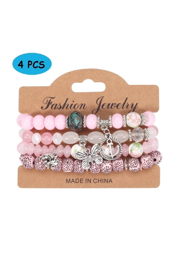 4 PCS Bohemian Stretch Anchor Bracelets Elephant Butterfly Retro Bracelets,Jewelry Gift for Women