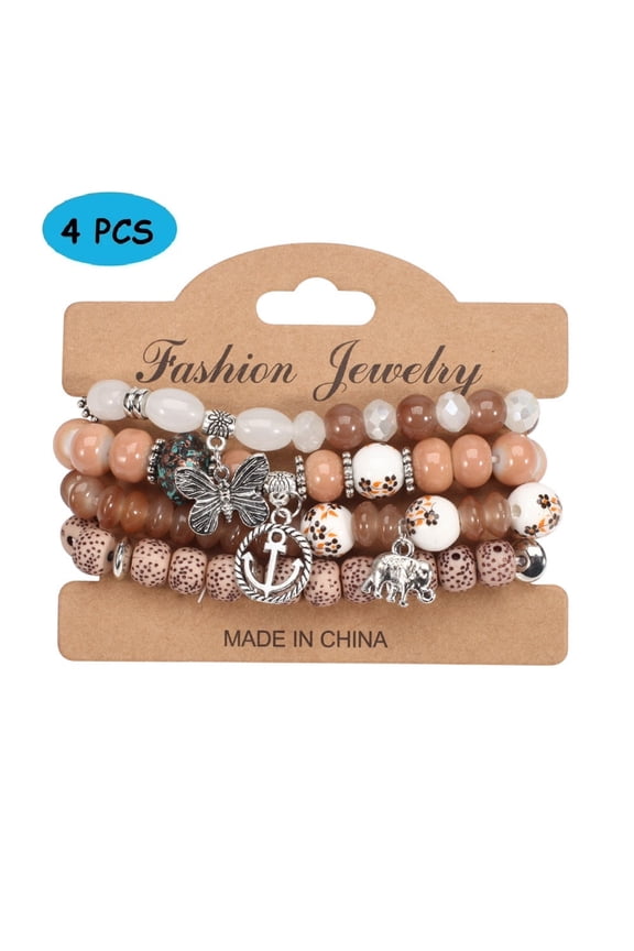 4 PCS Bohemian Stretch Anchor Bracelets Elephant Butterfly Retro Bracelets Suitable for Girls Women Gifts