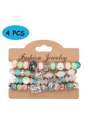 4 PCS Bohemian Stretch Anchor Bracelets Elephant Butterfly Retro Bracelets,Jewelry Gift for Women