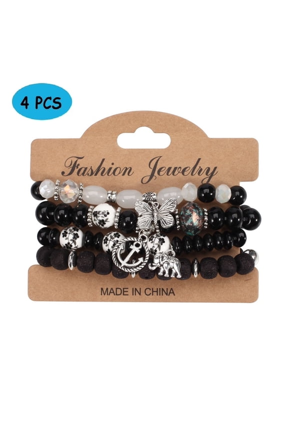 4 PCS Bohemian Stretch Anchor Bracelets Elephant Butterfly Retro Bracelets Suitable for Girls Women Gifts