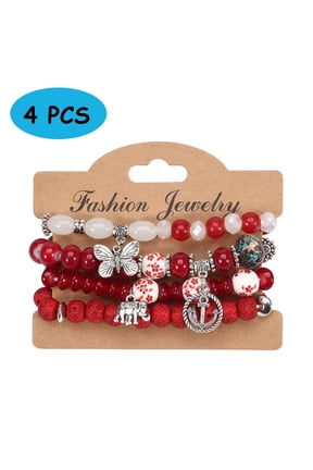 4 PCS Bohemian Stretch Anchor Bracelets Elephant Butterfly Retro Bracelets,Jewelry Gift for Women