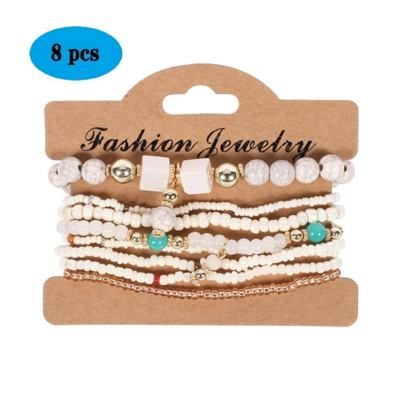 HESHPAWS 8 PCS Bohemian Women's Bracelet, Handmade Beaded Romantic Bracelet, Women's and Girls