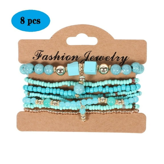 HESHPAWS 8 PCS Bohemian Women's Bracelet, Handmade Beaded Romantic Bracelet, Women's and Girls