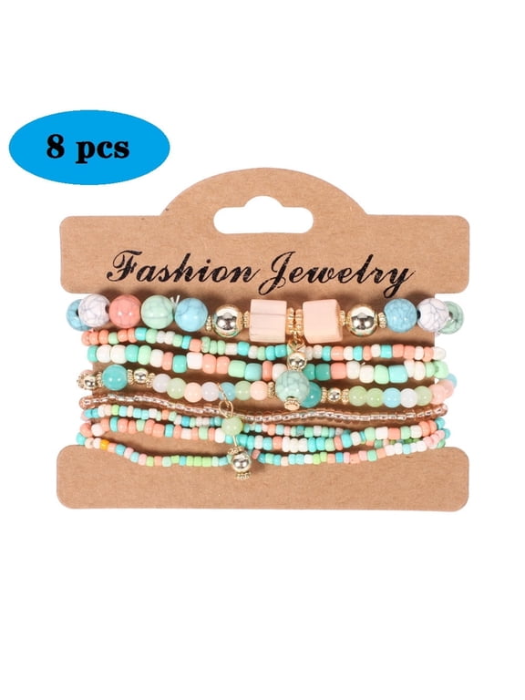 Bohemian Handmade Beaded Stretch Bracelet, 8 Pcs (Women's)