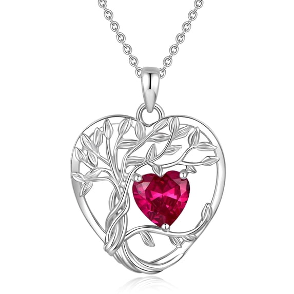 Heshpaws 925 Sterling Silver Birthstone Heart Pendant Necklace for Women, Christmas Birthday Anniversary Jewelry Gift