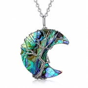 Heshpaws  Handcrafted Crescent Moon Shell Necklace for Women, Natural Sea Shell Pendant with Wire Wrap Design and Stainless Steel Chain. Christmas Birthday Anni
