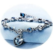 HESHPAWS Fashion Premium White/blue Crystal Zircon Bracelets for Women Romantic Titanic Crystal Heart Bracele