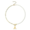 thumbnail image 1 of HESHPAWS Gold Initial Pearl Necklace for Women, 14K Gold Plated Paperclip Link Chain Necklace Initial Pendant Necklaces A-Z English alphabet necklace Jewelry gifts, 1 of 7