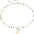 thumbnail image 1 of HESHPAWS Gold Initial Pearl Necklace for Women, 14K Gold Plated Paperclip Link Chain Necklace Initial Pendant Necklaces A-Z English alphabet necklace Jewelry gifts, 1 of 4