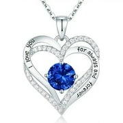 HESHPAWS Love Pendant 925 Sterling Silver Necklaces for Women with Birthstone Zirconia, Christmas Birthday Anniversary Jewelry Gift for Women Wife （with Gift Box)