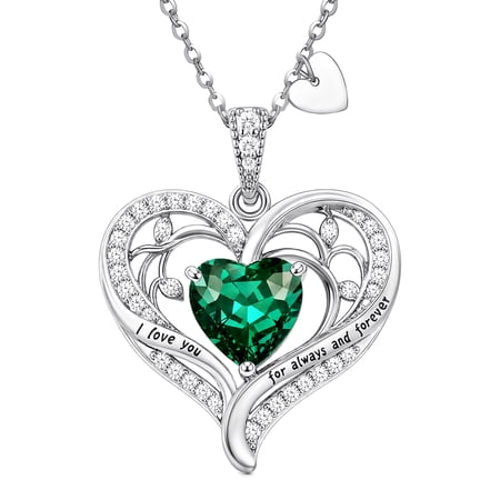 Heshpaws Birthstone Heart Pendant Necklace for Women, Christmas Birthday Anniversary Jewelry Gift