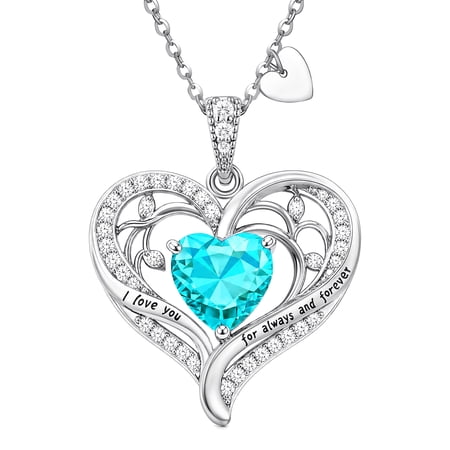 Heshpaws Birthstone Heart Pendant Necklace for Women, Christmas Birthday Anniversary Jewelry Gift