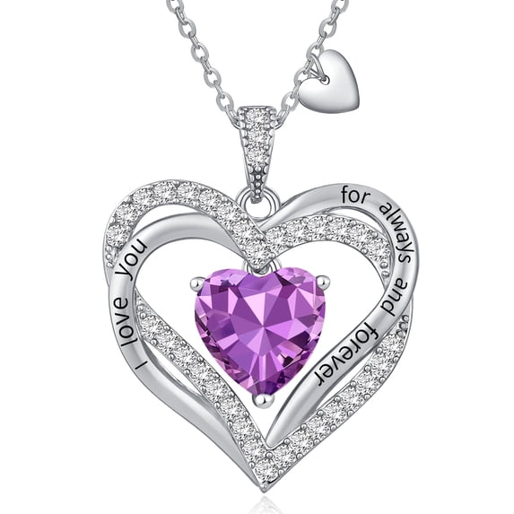 HESHPAWS Love Pendant Necklaces for Women With Birthstone Zirconia, Christmas Birthday Anniversary Jewelry Gift for Women Wife
