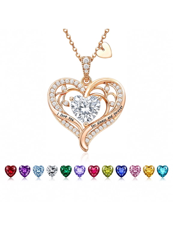 Birthstone Heart Pendant Necklace for Women, Christmas Birthday Anniversary Jewelry Gift
