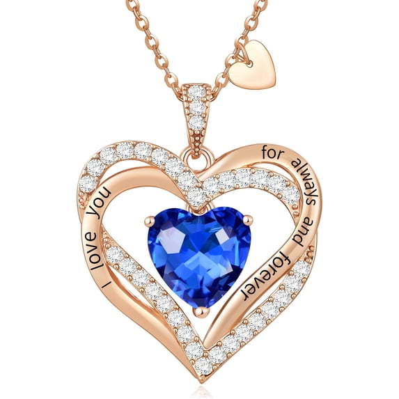 HESHPAWS Love Pendant Necklaces for Women With Birthstone Zirconia, Christmas Birthday Anniversary Jewelry Gift for Women Wife