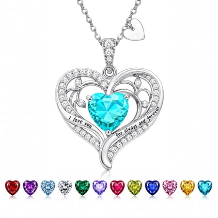 Heshpaws Birthstone Heart Pendant Necklace for Women, Christmas Birthday Anniversary Jewelry Gift