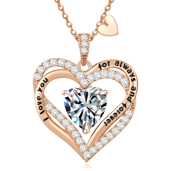 HESHPAWS Love Pendant Necklaces for Women With Birthstone Zirconia, Christmas Birthday Anniversary Jewelry Gift for Women Wife