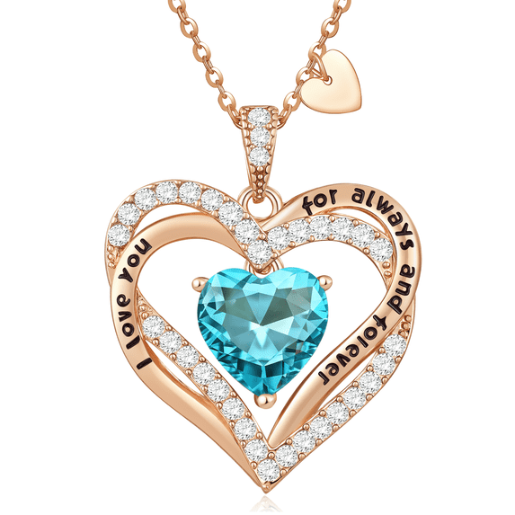HESHPAWS Love Pendant Necklaces for Women With Birthstone Zirconia, Christmas Birthday Anniversary Jewelry Gift for Women Wife