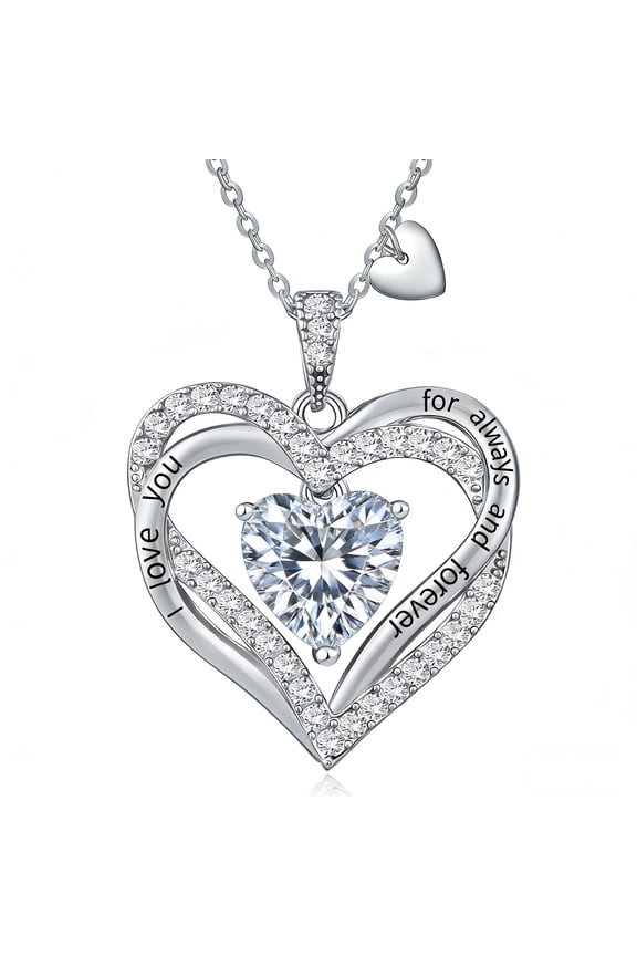 Love Pendant Necklaces for Women With Birthstone Zirconia, Christmas Birthday Anniversary Jewelry Gift for Women Wife