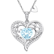 HESHPAWS Love Pendant Necklaces for Women With Birthstone Zirconia, Christmas Birthday Anniversary Jewelry Gift for Women Wife