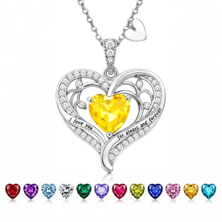 Heshpaws Birthstone Heart Pendant Necklace for Women, Christmas Birthday Anniversary Jewelry Gift