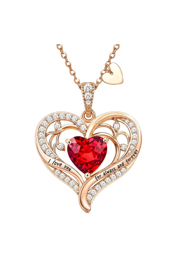 Birthstone Heart Pendant Necklace for Women, Christmas Birthday Anniversary Jewelry Gift
