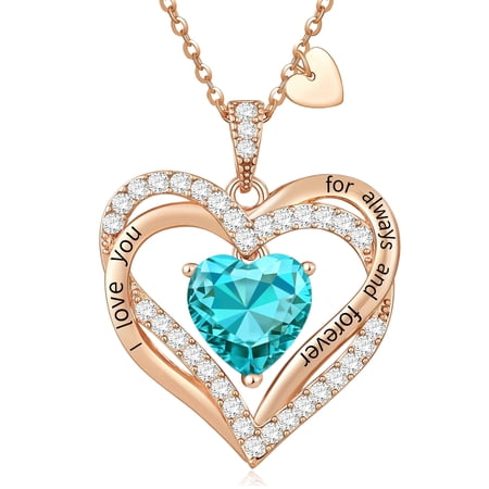 HESHPAWS Love Pendant Necklaces for Women With Birthstone Zirconia, Christmas Birthday Anniversary Jewelry Gift for Women Wife