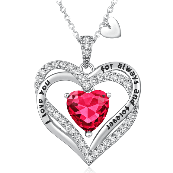 HESHPAWS Love Pendant Necklaces for Women With Birthstone Zirconia, Christmas Birthday Anniversary Jewelry Gift for Women Wife