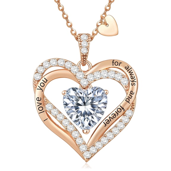 HESHPAWS Love Pendant Necklaces for Women With Birthstone Zirconia, Christmas Birthday Anniversary Jewelry Gift for Women Wife
