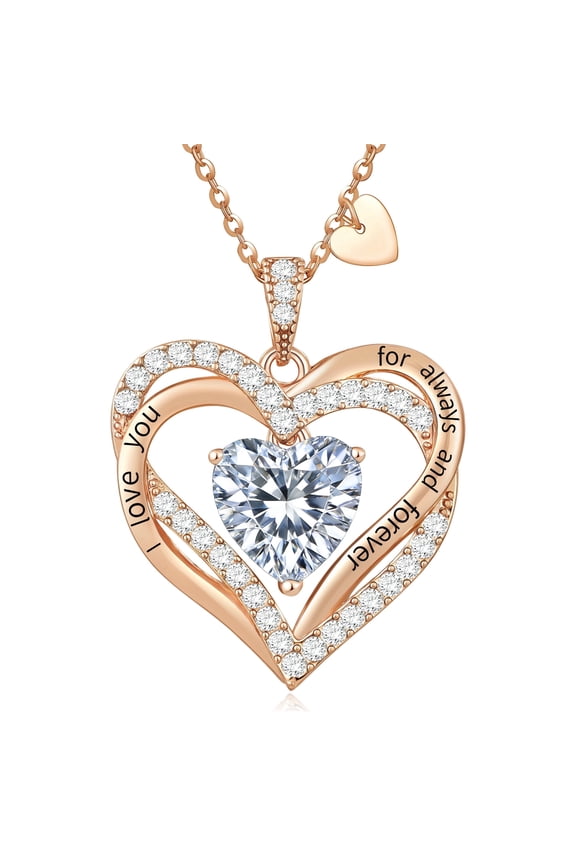 Love Pendant Necklaces for Women With Birthstone Zirconia, Christmas Birthday Anniversary Jewelry Gift for Women Wife