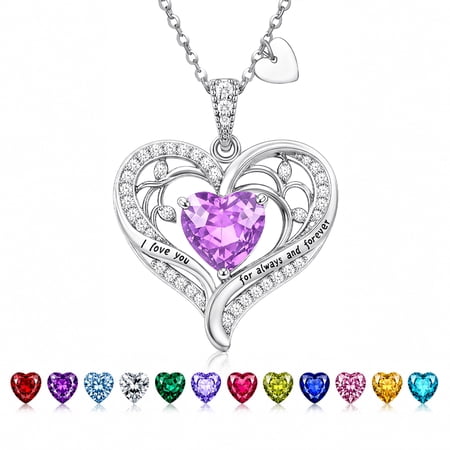 Heshpaws Birthstone Heart Pendant Necklace for Women, Christmas Birthday Anniversary Jewelry Gift