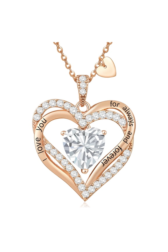 Love Pendant Necklaces for Women With Birthstone Zirconia, Christmas Birthday Anniversary Jewelry Gift for Women Wife