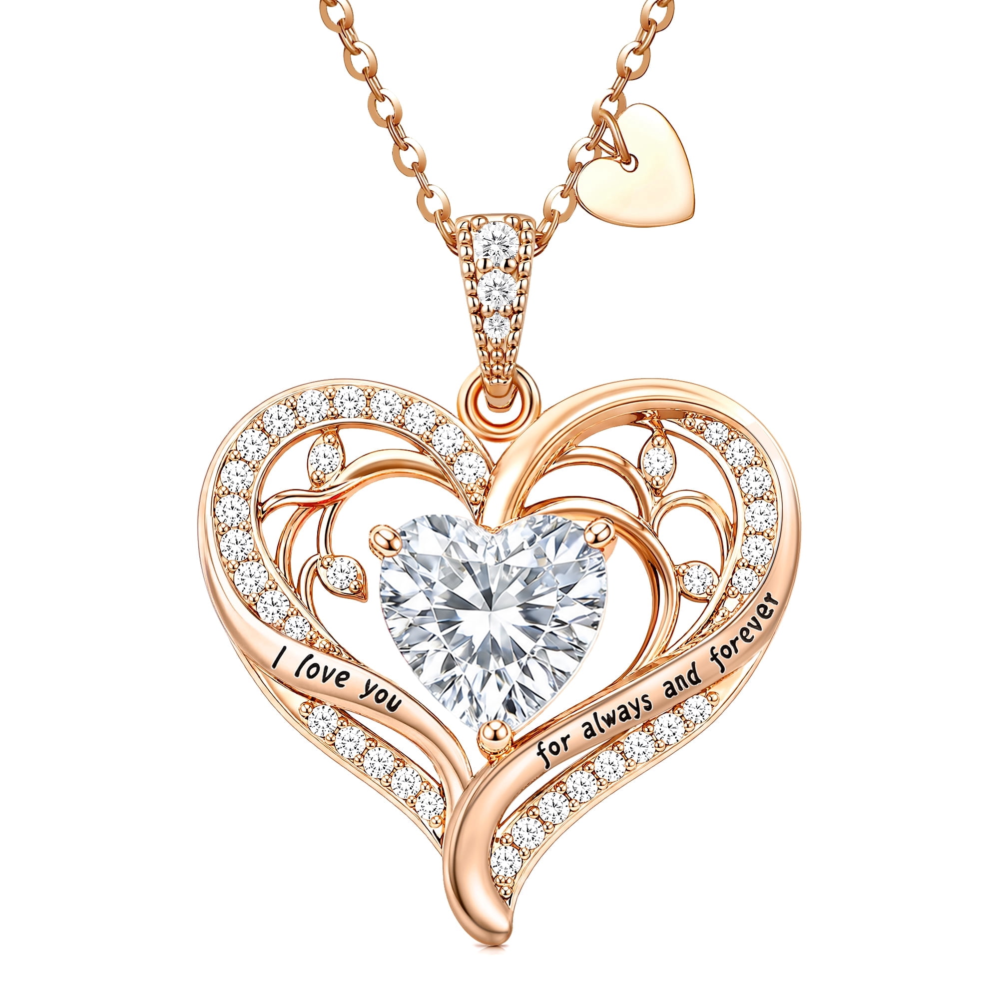 HESHPAWS Love Pendant Necklaces for Women With Birthstone Zirconia, Christmas Birthday Anniversary Jewelry Gift for Women Wife