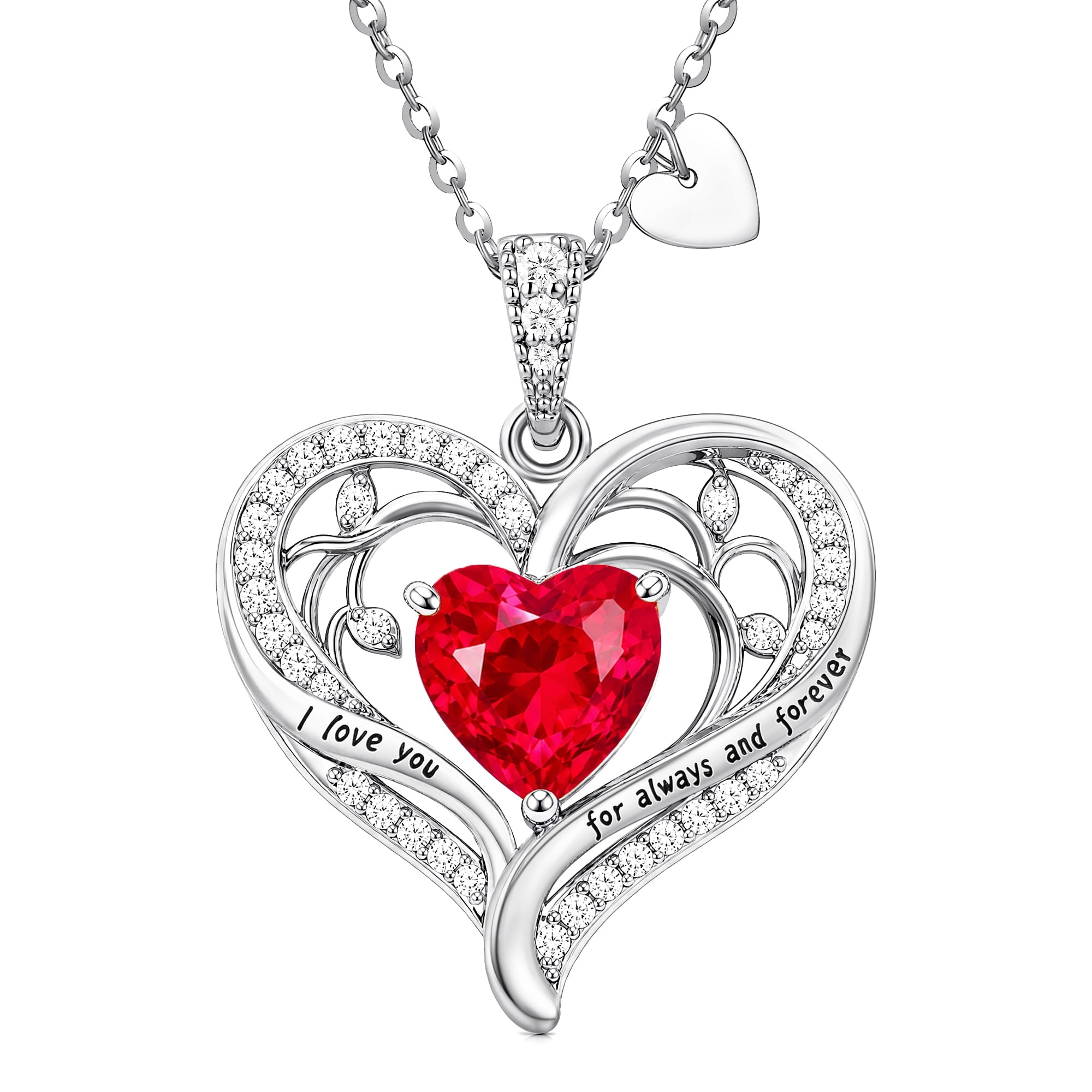 HESHPAWS Love Pendant Necklaces for Women With Birthstone Zirconia, Christmas Birthday Anniversary Jewelry Gift for Women Wife