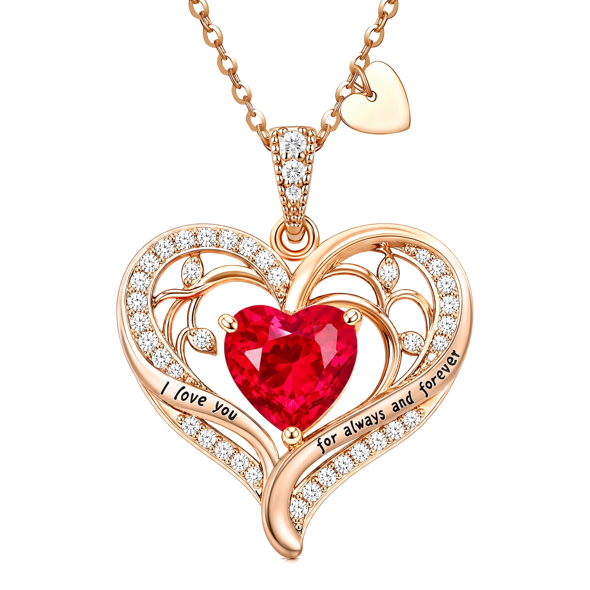 HESHPAWS Love Pendant Necklaces for Women With Birthstone Zirconia, Christmas Birthday Anniversary Jewelry Gift for Women Wife