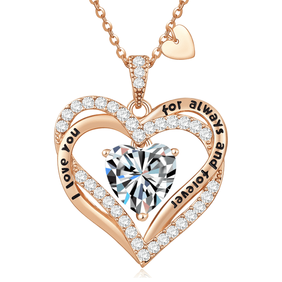 HESHPAWS Love Pendant Necklaces for Women With Birthstone Zirconia, Christmas Birthday Anniversary Jewelry Gift for Women Wife