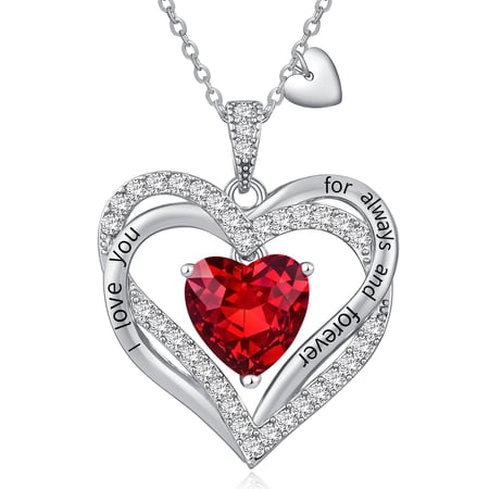 HESHPAWS Love Pendant Necklaces for Women With Birthstone Zirconia, Christmas Birthday Anniversary Jewelry Gift for Women Wife