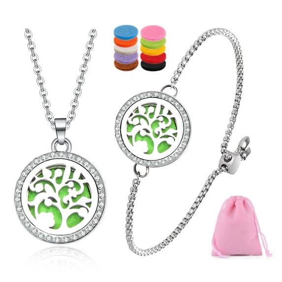 HESHPAWS Round Multicolor Gemstone Necklace, 3.5 ct, 316L Stainless Steel, 11.5 ft Cable Chain, Includes 30 Refill Pads